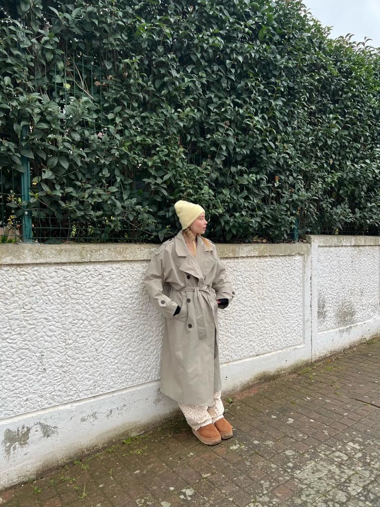 İç Kalın Astar Trençkot ( Bej )