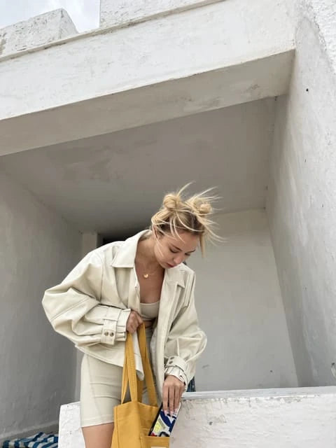 Oversize Deri Ceket ( Krem )