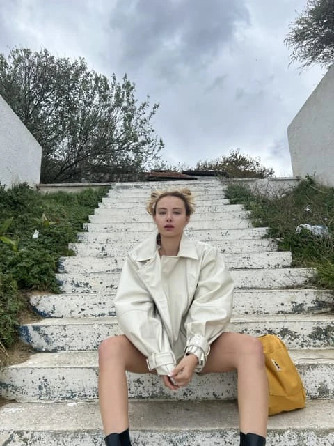 Oversize Deri Ceket ( Krem )