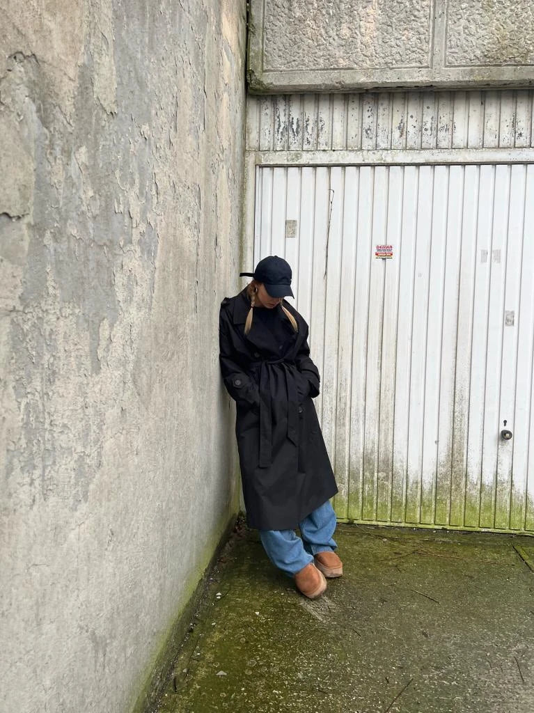 İç Kalın Astar Trençkot ( Siyah )