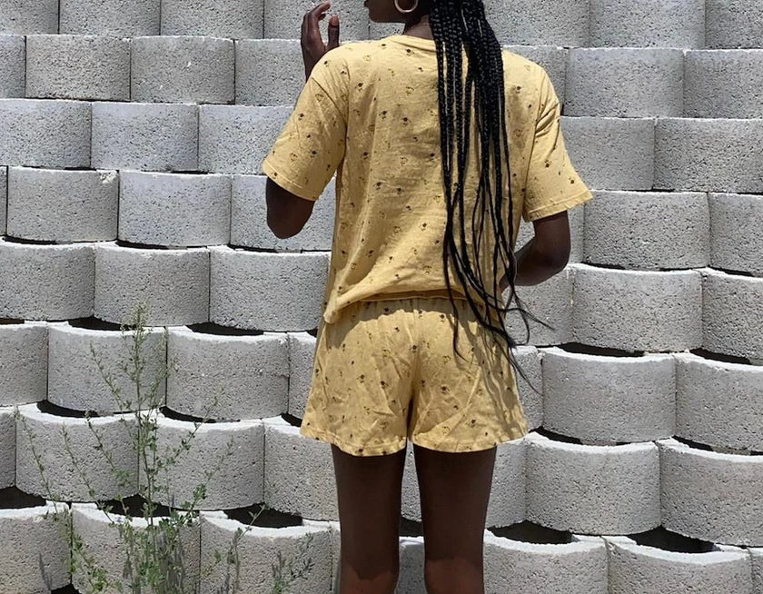 Pamuk Dokuma Pijama Takımı (Sarı)