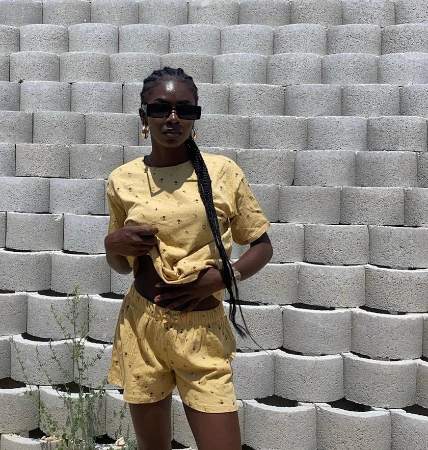 Pamuk Dokuma Pijama Takımı (Sarı)