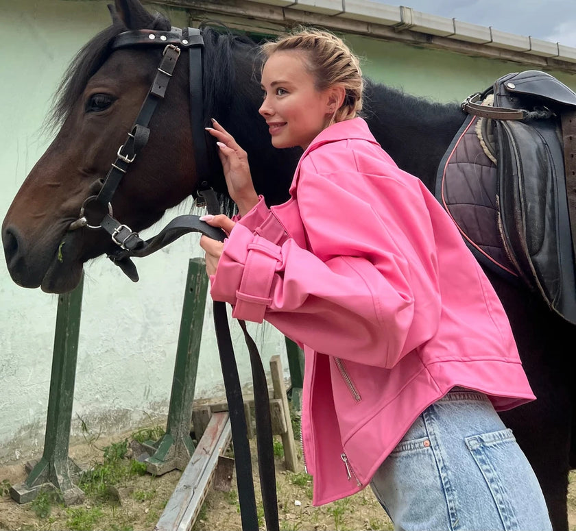 Oversize Deri Ceket ( Pembe )