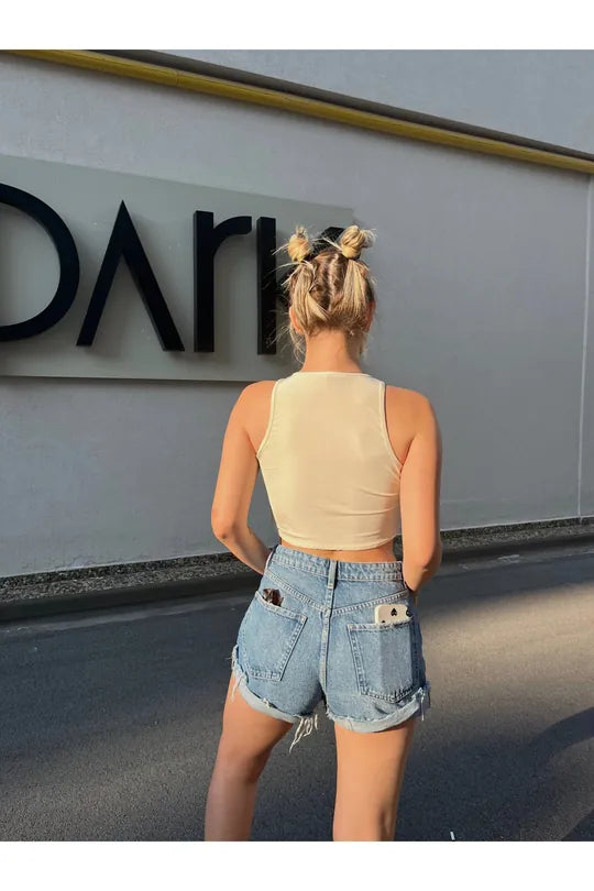 Önü Bağlama Crop (krem)