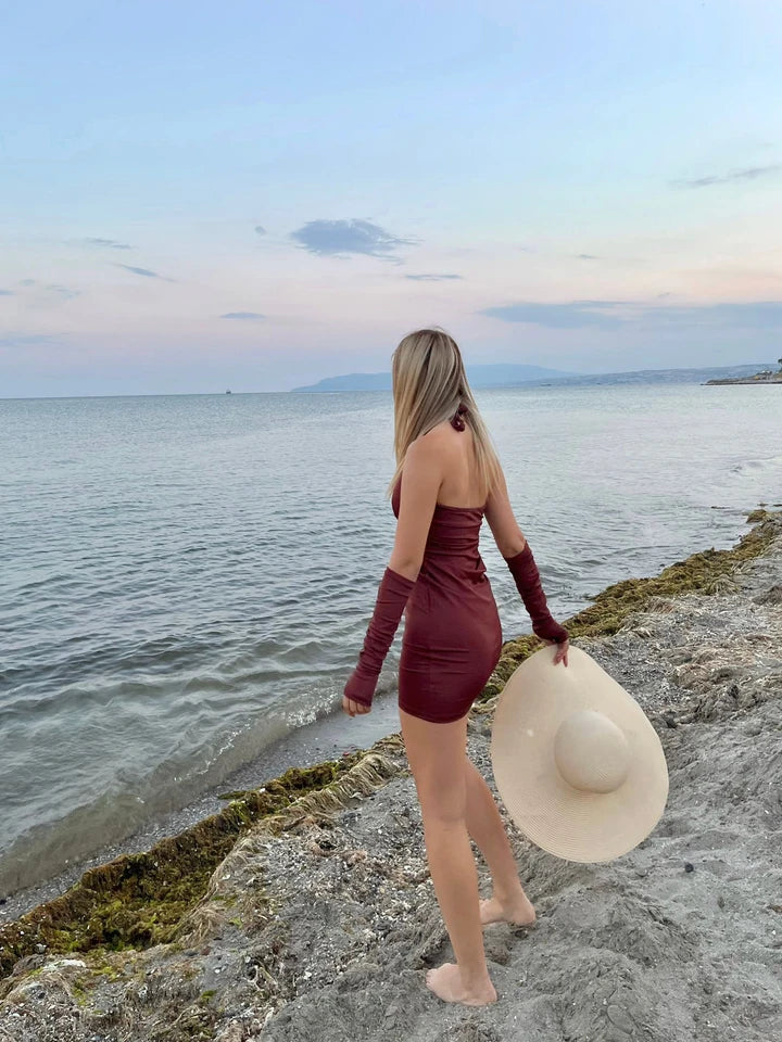 Kol Detaylı Kahverengi Elbise