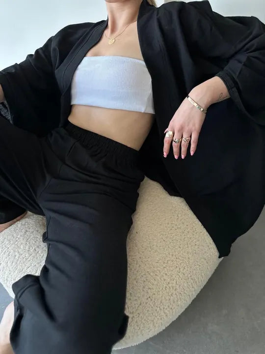 Geniş Paça Kimono Takım (siyah)