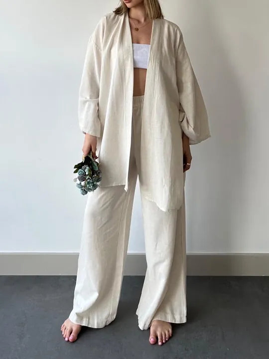 Geniş Paça Kimono Takım (bej)