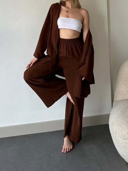 Geniş Paça Kimono Takım (acı kahve )
